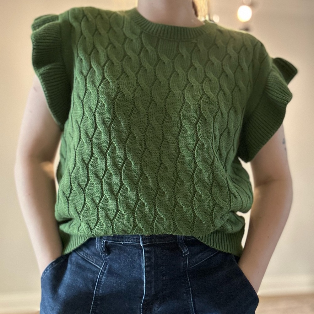 Cato Dark Green Knit Flutter Sleeve Top